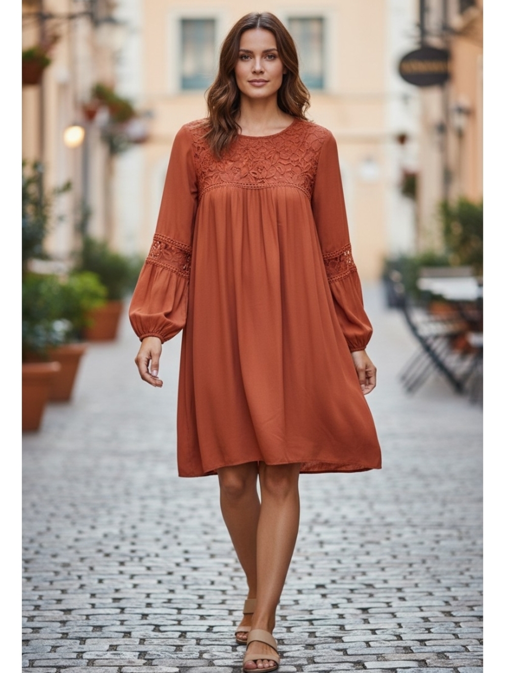 Luxology Lace Yoke Long Sleeve Dress